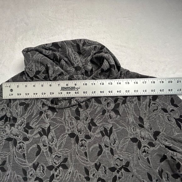 Chico's Womens Gray/Black Floral Print Cowl Neck Long Sleeve Top Size 3 Stretch - Picture 6 of 8